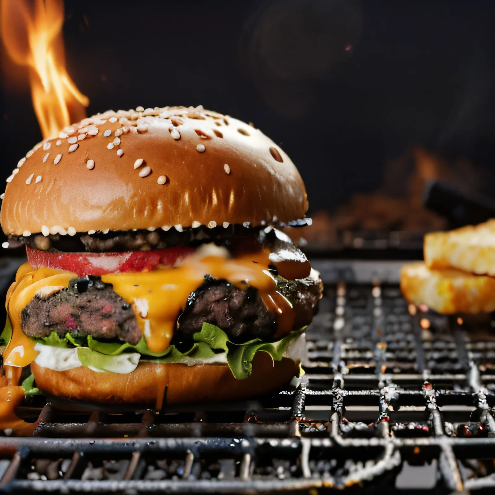Smash-Burger mit geschmolzenem Käse und geröstetem Brötchen.