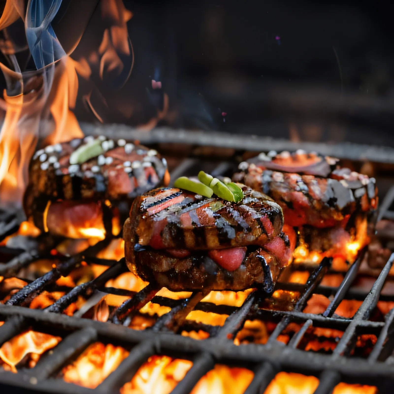 Patties auf dem heißen Grillrost.