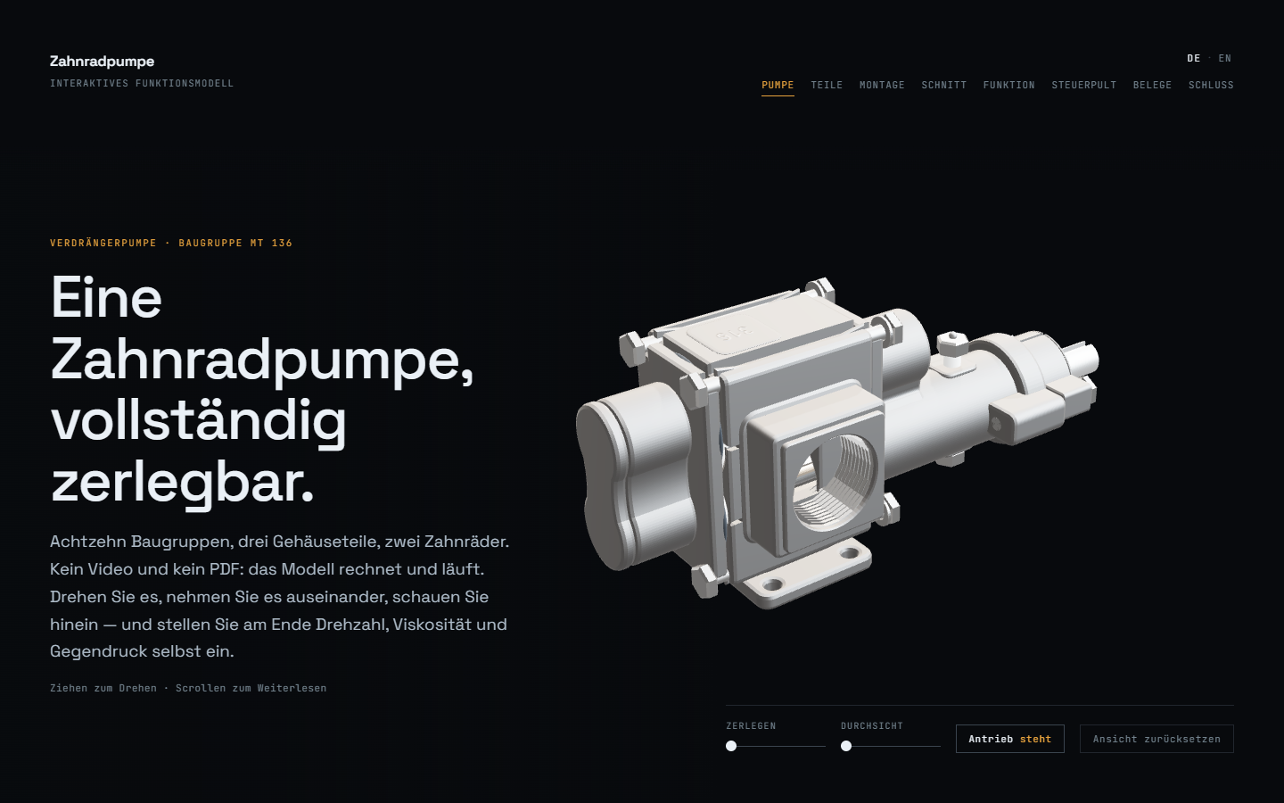 Zahnradpumpe als interaktives 3D-Modell im Browser