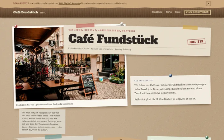 Screenshot der Demo-Website Café Fundstück