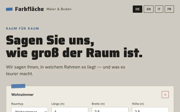 Screenshot der Demo-Website Farbfläche