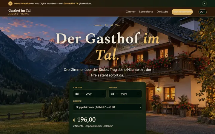 Screenshot der Demo-Website Gasthof im Tal