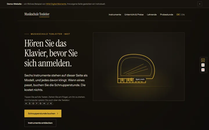 Screenshot der Demo-Website Musikschule Tonleiter