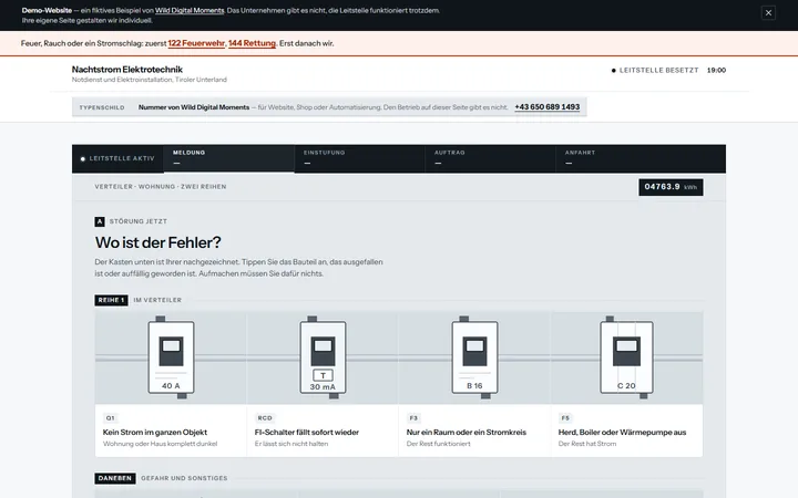 Screenshot der Demo-Website Nachtstrom
