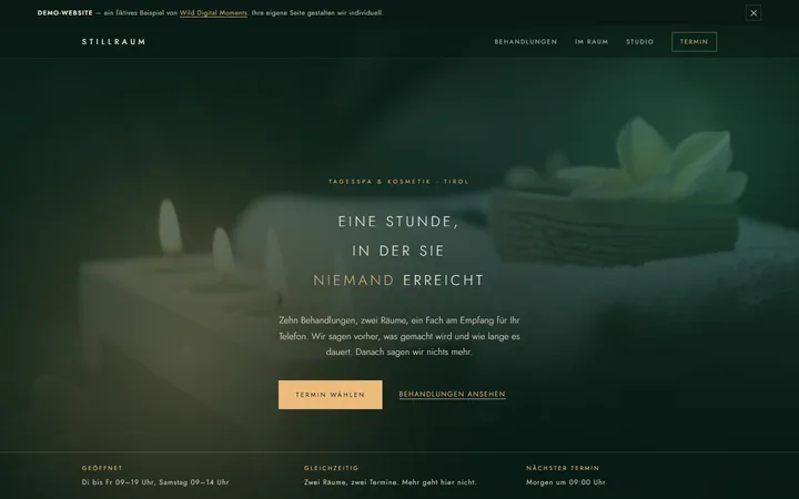 Screenshot der Demo-Website Stillraum