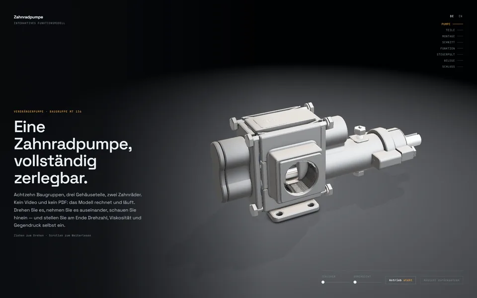 Demo Zahnradpumpe: das interaktive Funktionsmodell im Browser