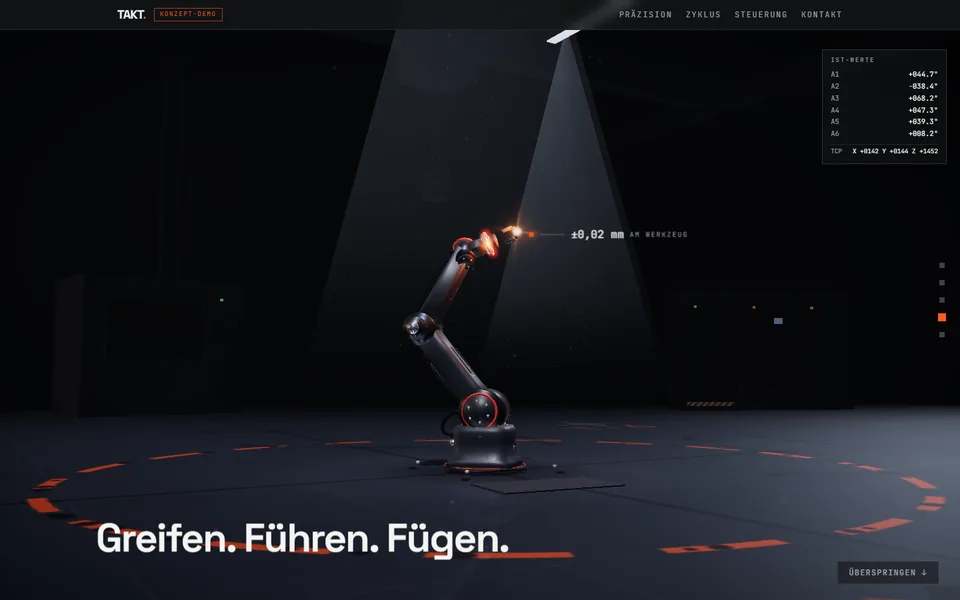 Demo TAKT Robotik: der 6-Achs-Roboterarm beim Fügen