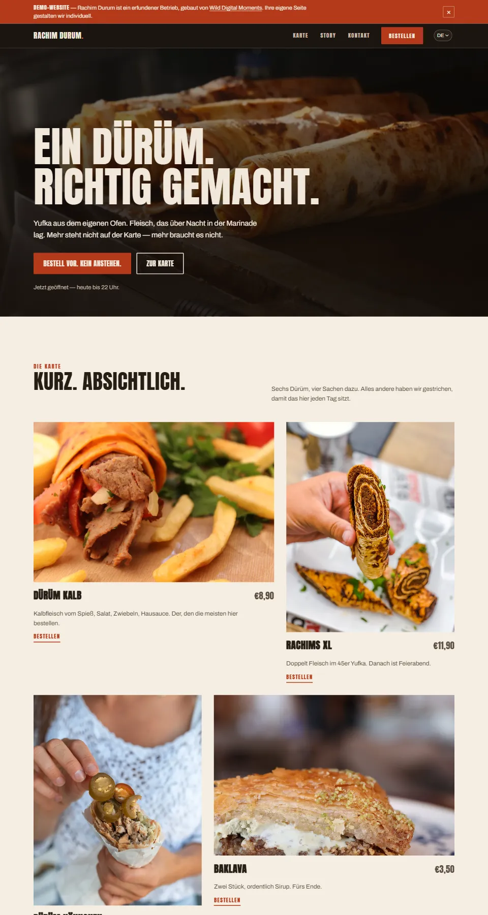Startseite der Demo-Website Rachim Dürüm