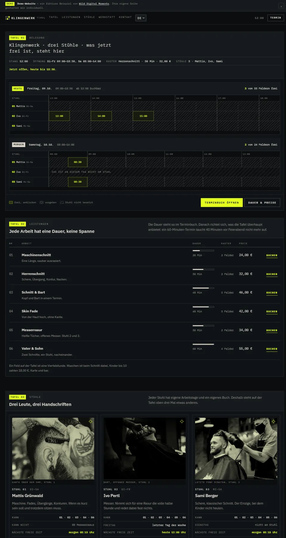 Startseite der Demo-Website Klingenwerk