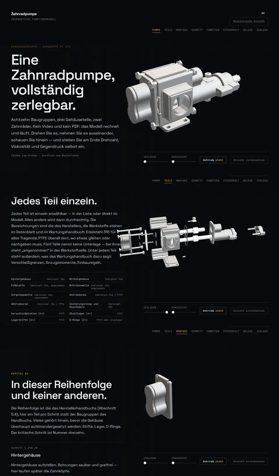 Demo gear pump: the interactive functional model in the browser
