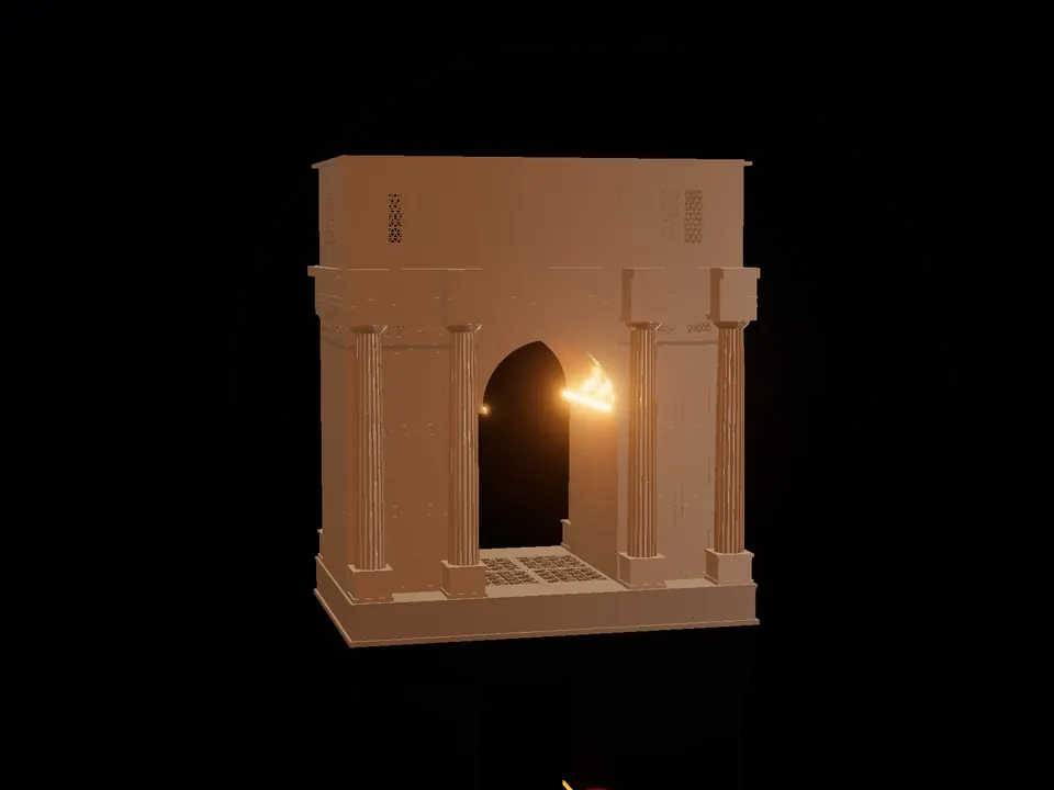 Compact triumphal arch, render: night, bronze