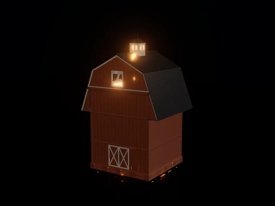 Compact barn, render: night, white