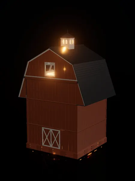 Compact barn, render: night, white