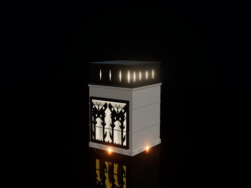 Compact toy butterfly house, render: night, white