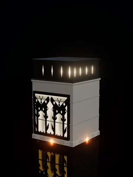 Compact toy butterfly house, render: night, white