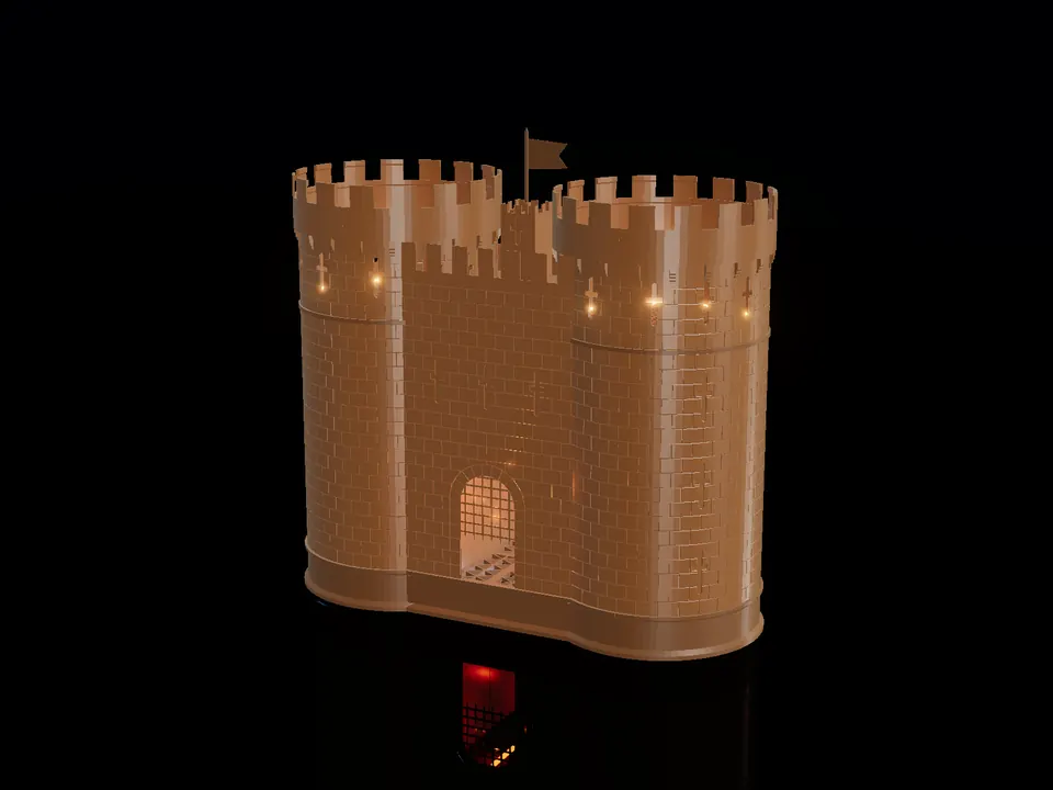 Compact castle, render: night, bronze