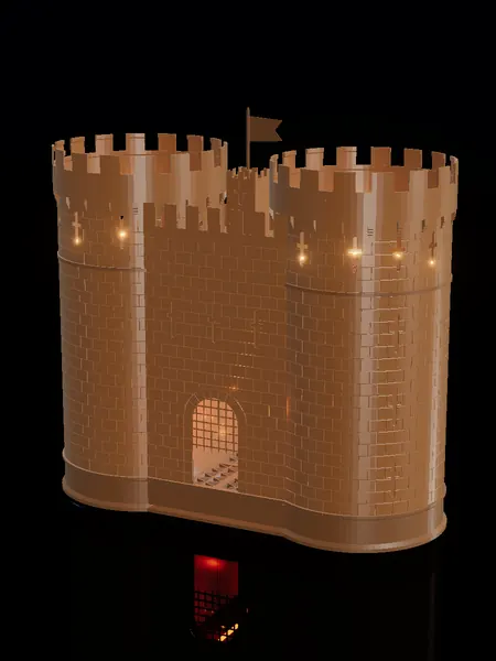 Compact castle, render: night, bronze