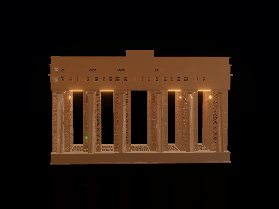 Compact city gate, render: night, bronze