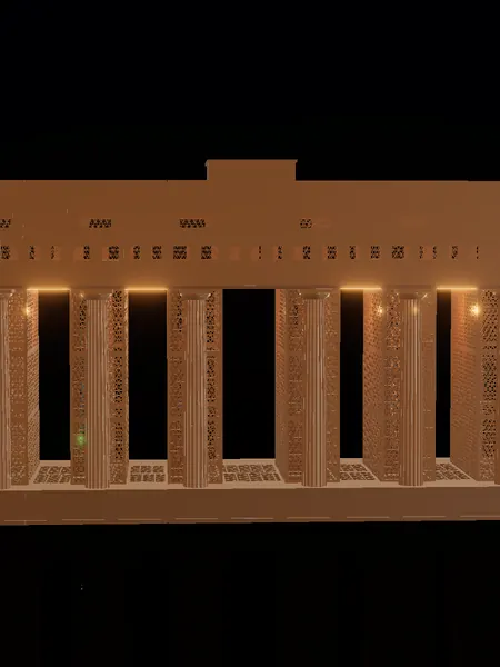 Compact city gate, render: night, bronze