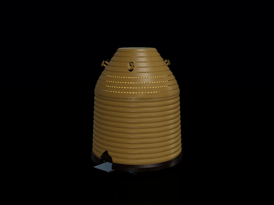 Compact straw beehive (3D), render: night, white