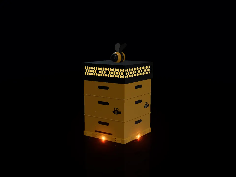 Compact beehive, render: night, white