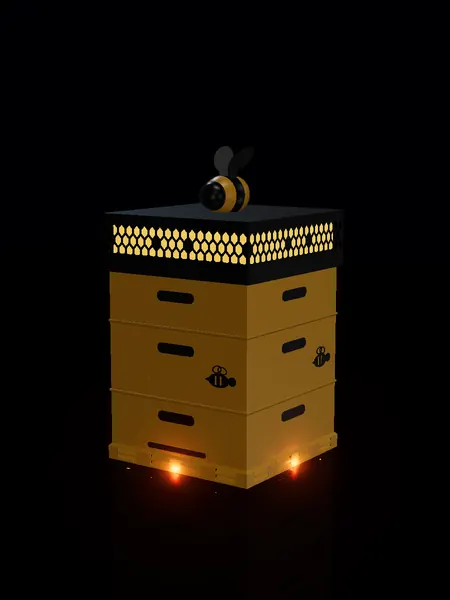 Compact beehive, render: night, white