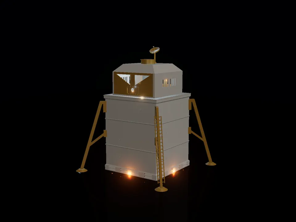 Compact lunar lander, render: night, white