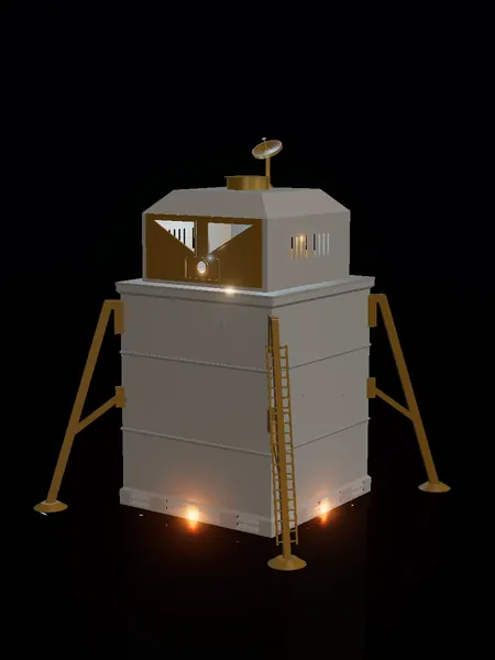 Compact lunar lander, render: night, white