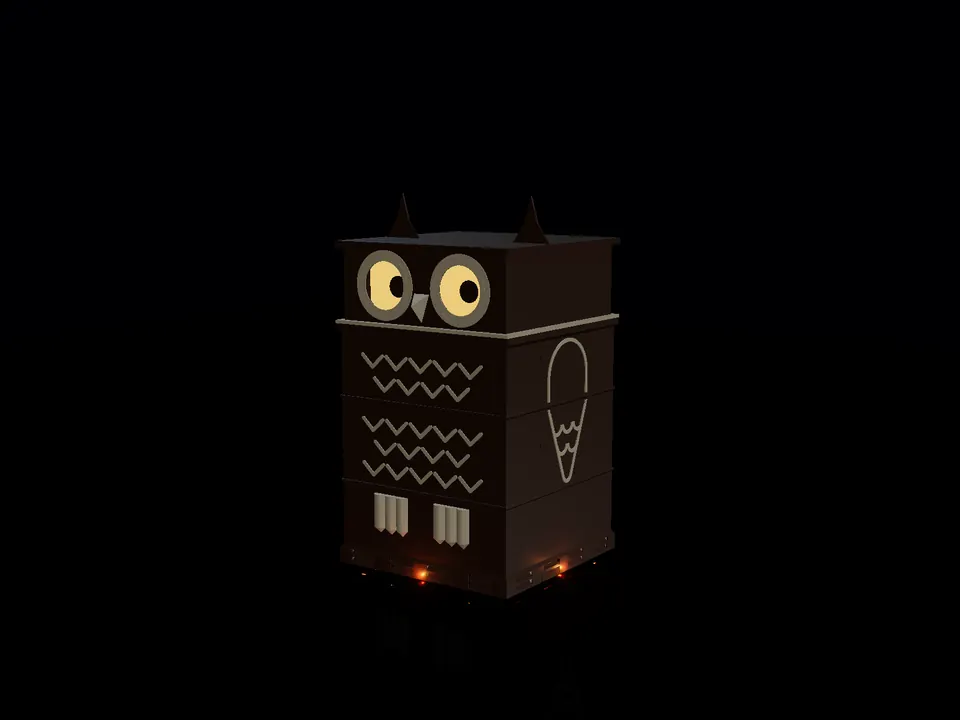 Compact owl, render: night, white