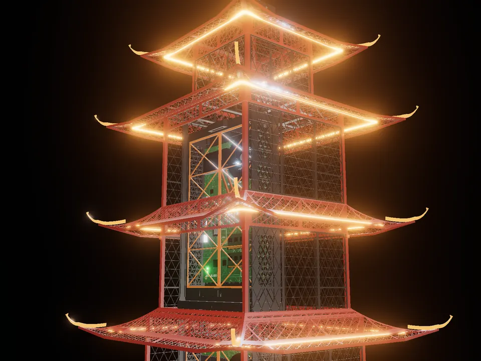 Pagoda, render: close-up: the glowing eaves