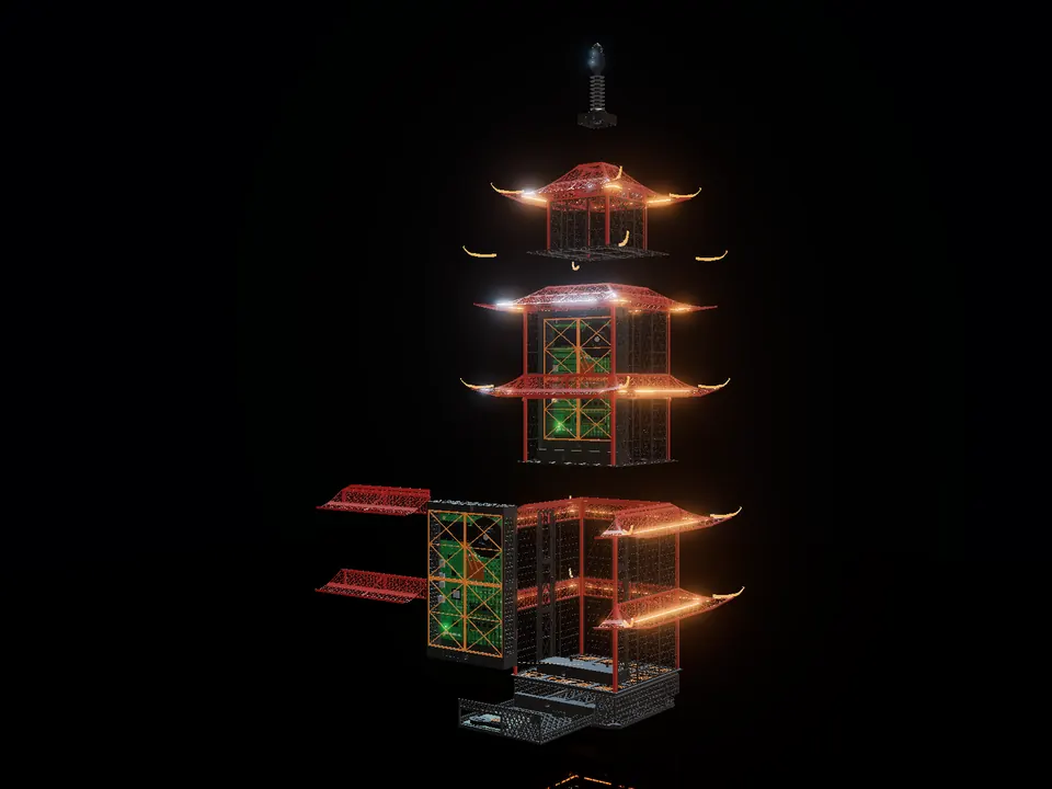 Pagoda, render: taken apart: blade and drawer out