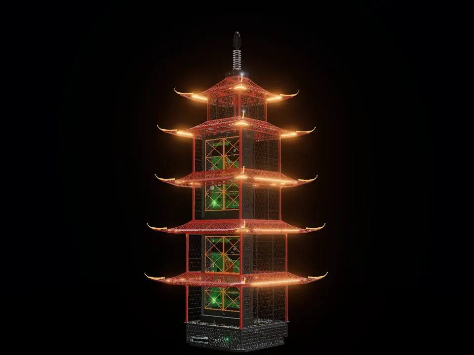 Pagoda, render: night