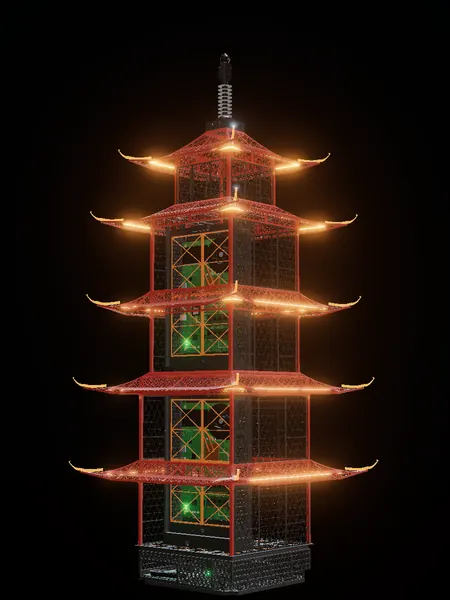 Pagoda, render: night