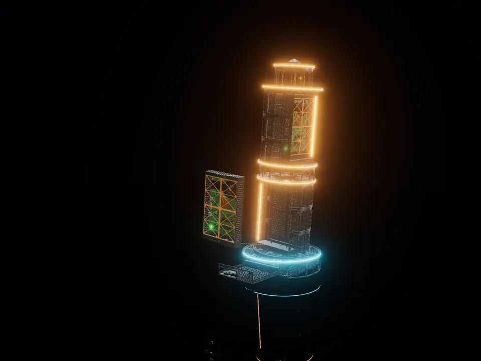 Leaning Tower of Pisa, render: taken apart: blade and drawer out
