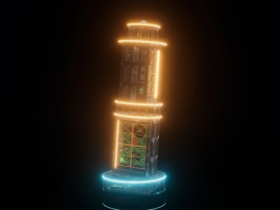 Leaning Tower of Pisa, render: night