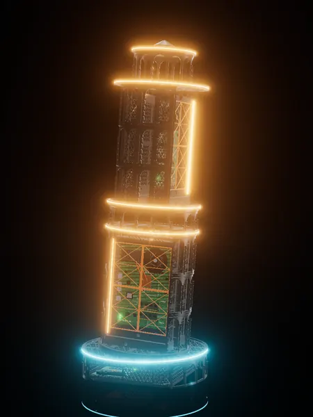 Leaning Tower of Pisa, render: night