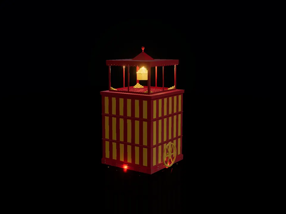 Compact popcorn cart, render: night, white