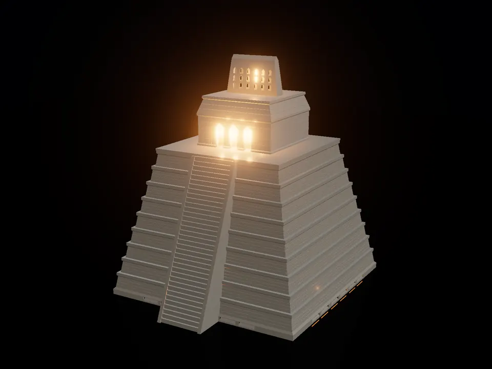 Compact Maya pyramid, render: night, white