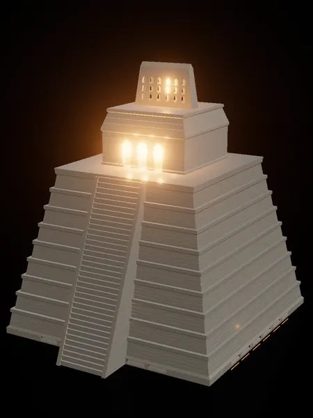 Compact Maya pyramid, render: night, white