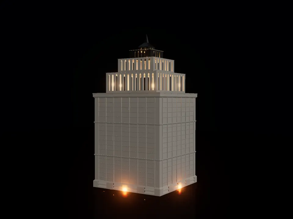 Compact skyscraper, render: night, white