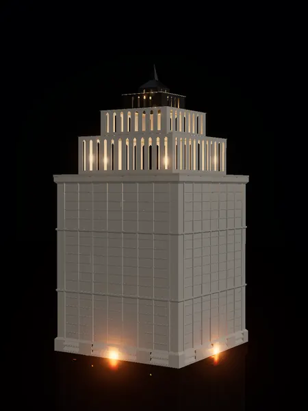 Compact skyscraper, render: night, white