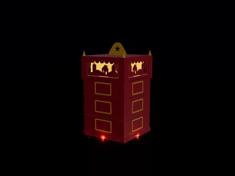 Compact puppet theatre, render: night, white