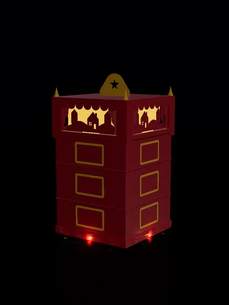 Compact puppet theatre, render: night, white