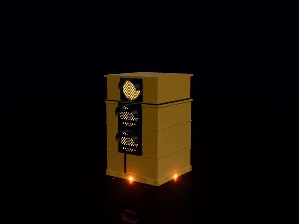 Compact toy traffic light, render: night, white