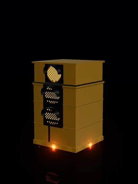 Compact toy traffic light, render: night, white