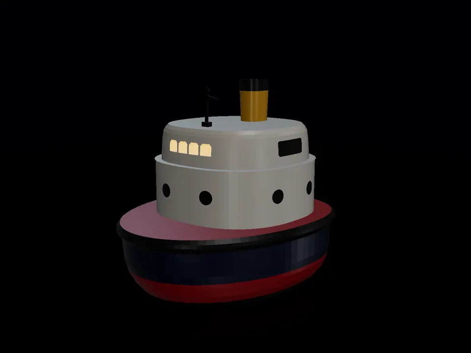 Compact toy tugboat (3D), render: night, white