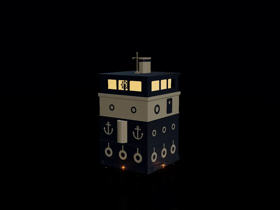 Compact tugboat, render: night, white