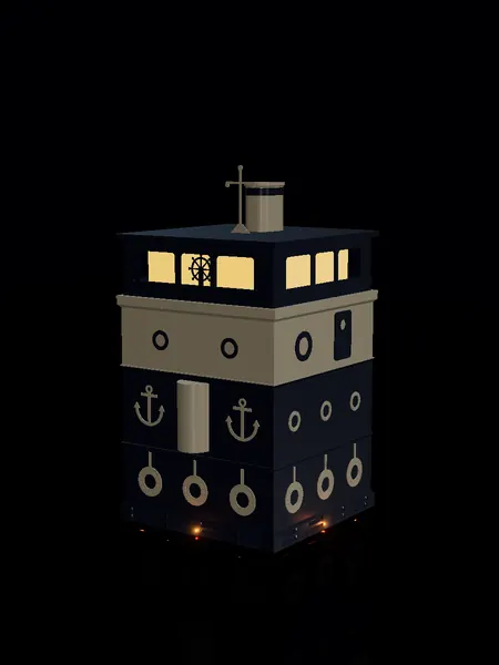 Compact tugboat, render: night, white