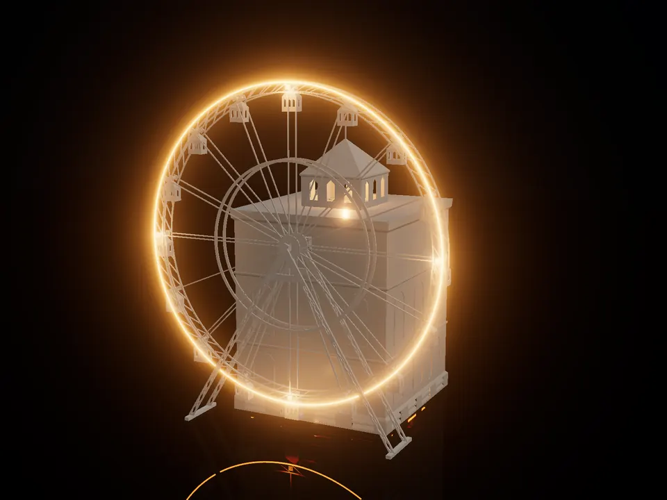 Compact Ferris wheel, render: night, white