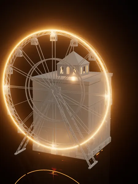 Compact Ferris wheel, render: night, white